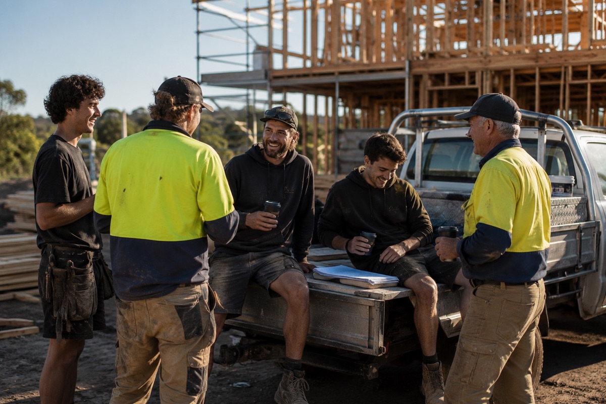Australian builder standing with his tools in a kitchen renovation
